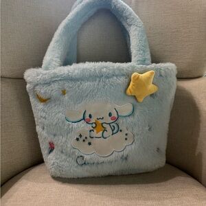 Cinnamoroll Cute Blue Plush Handbag with Star and Cloud Design